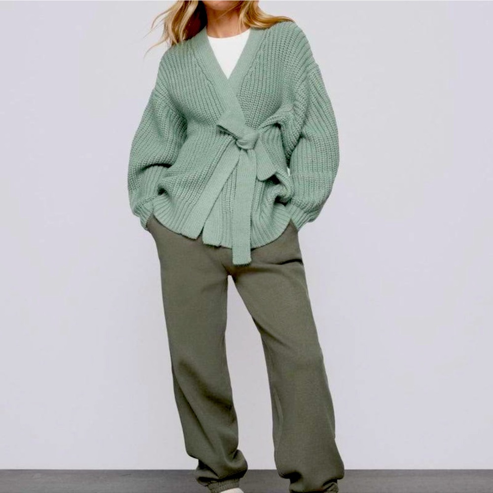 Wrap front knit green cardigan Zara size s